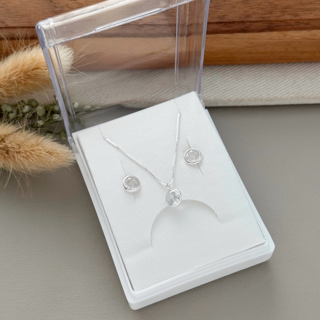 Conjunto Ponto de Luz em prata 925